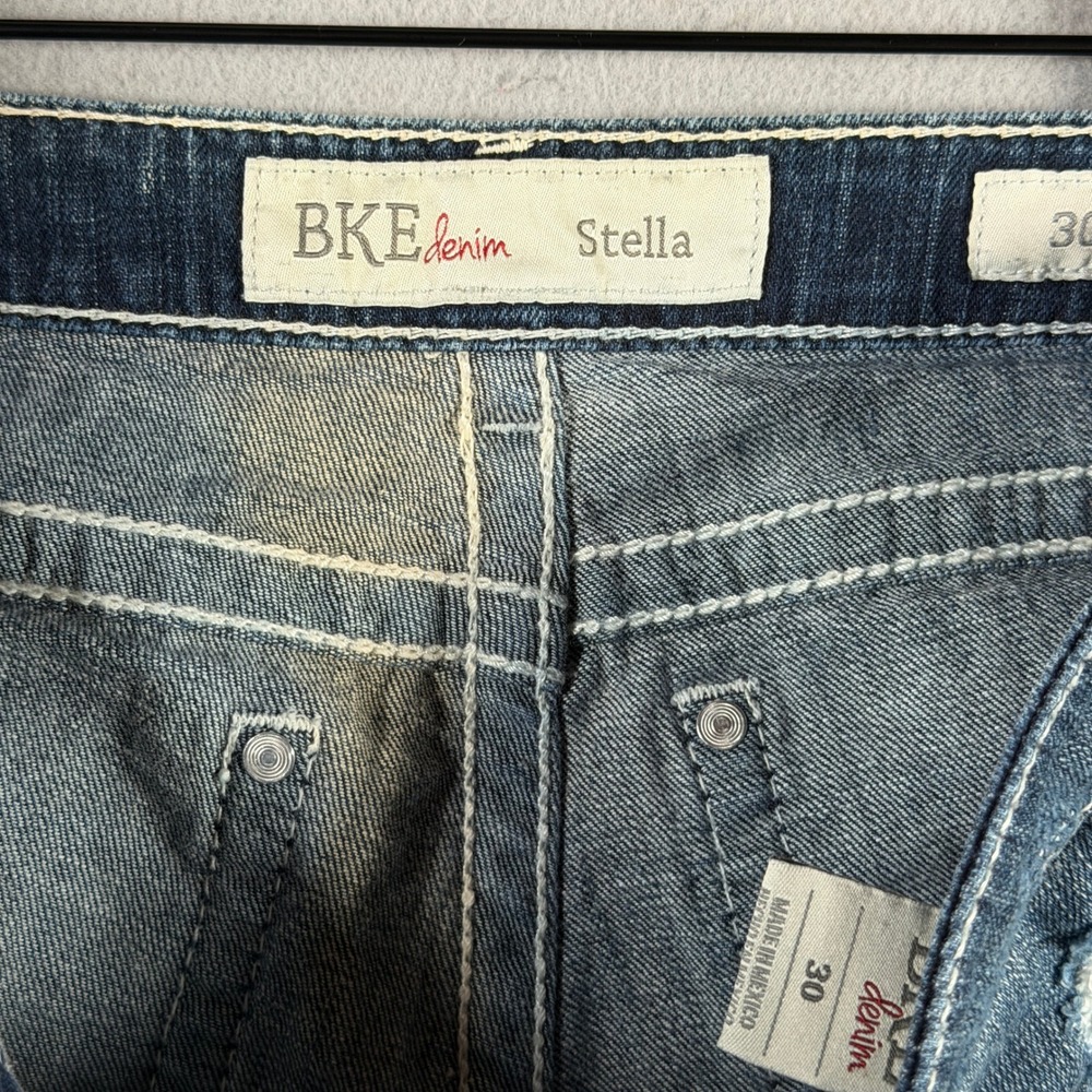 BKE Women’s Distressed Dark Blue Denim Jean Shorts - Picture 13 of 16